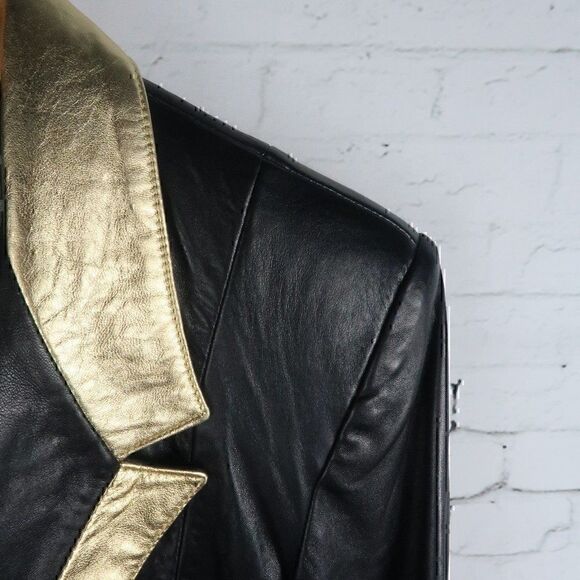 MICHAEL HOBAN NORTH BEACH LEATHER BLACK GOLD VINTAGE LEATHER JACKET SIZE 5/6 - Picture 13 of 13